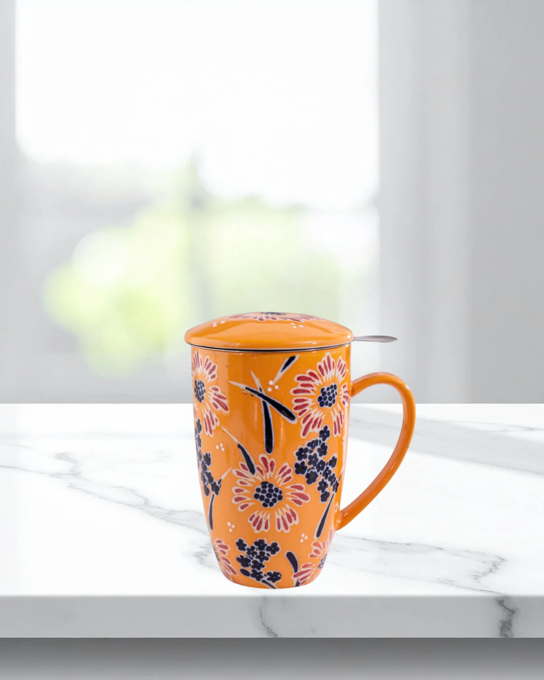 Porcelain Mug with Strainer/Orange