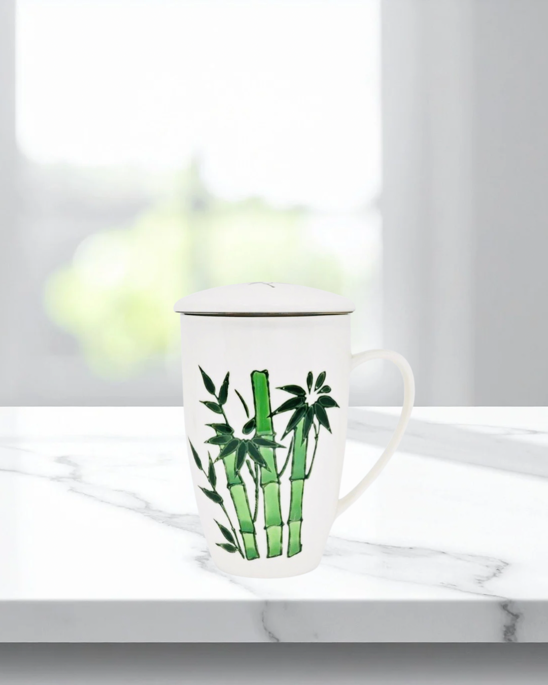 Porcelain Mug with Strainer-Green Bamboo